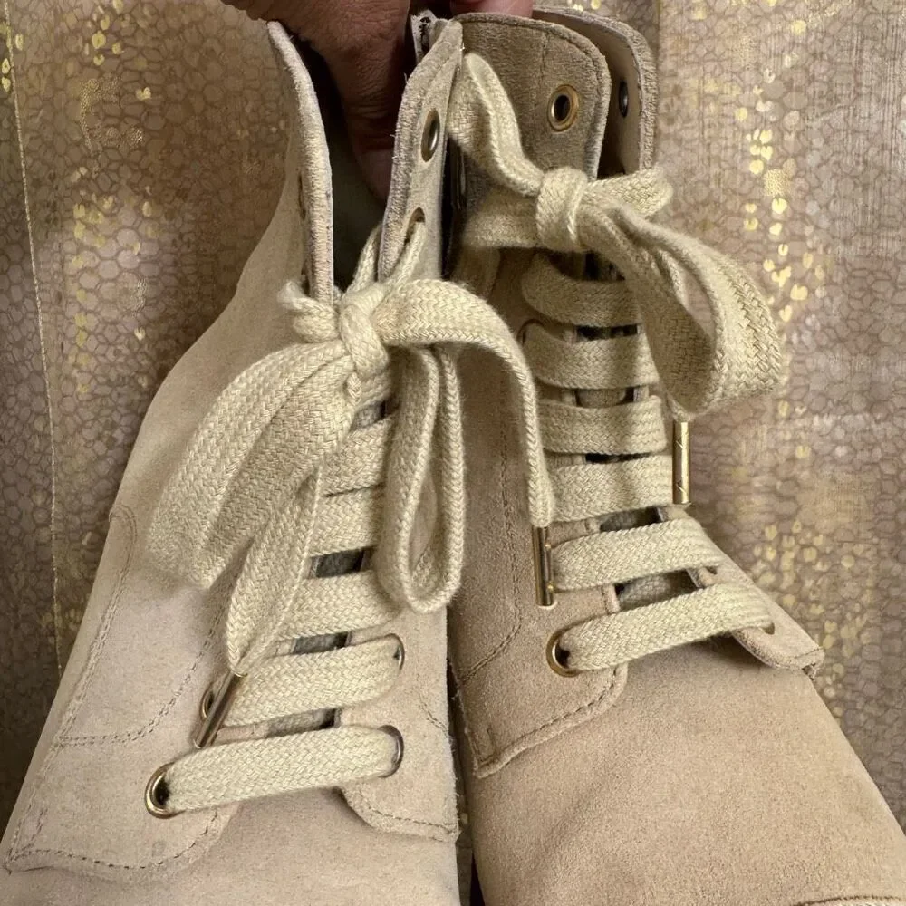 ORO Los Angeles‎ Beige Crepe Suede Combat Boots Size US 8 EU41